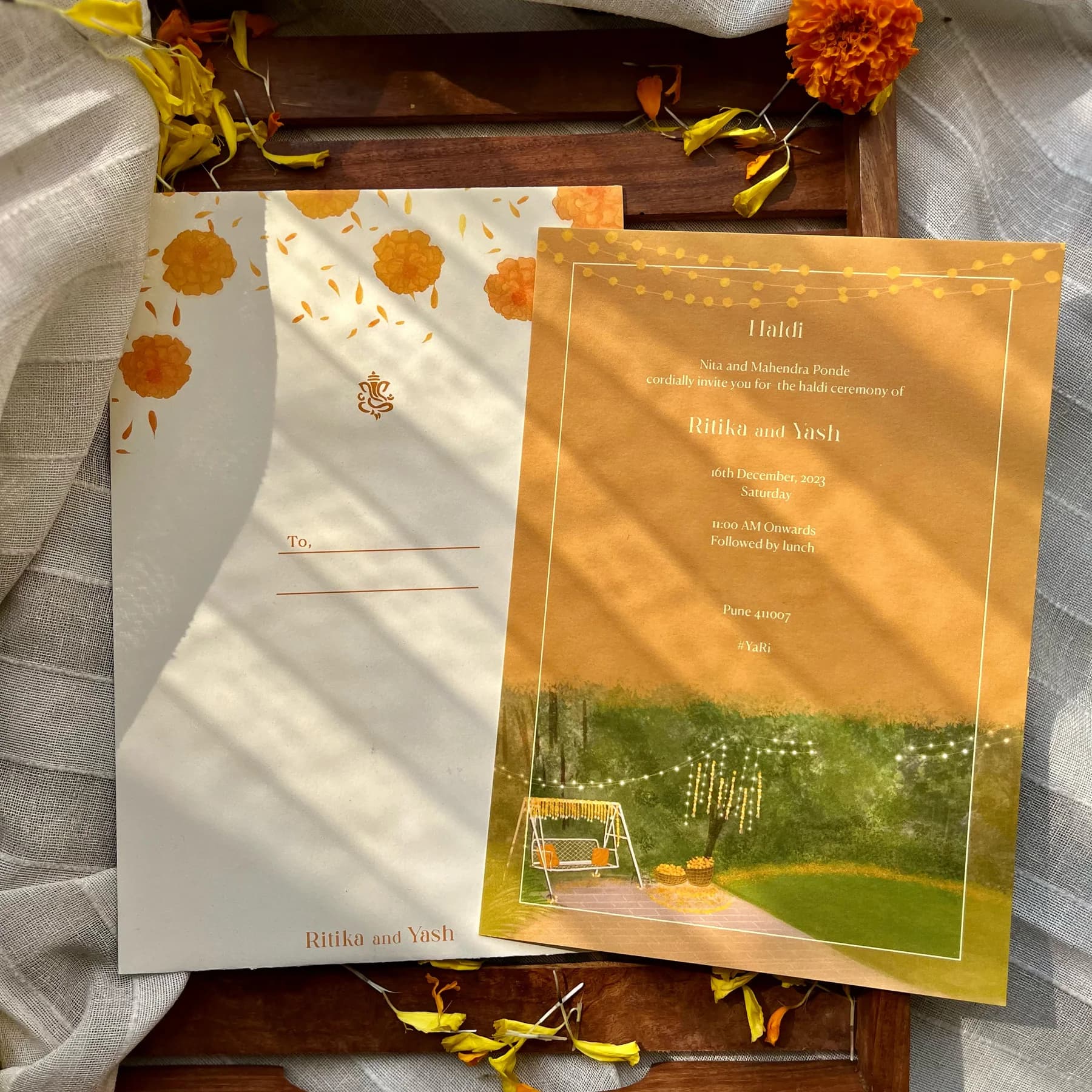 Haldi card, the garden swing
