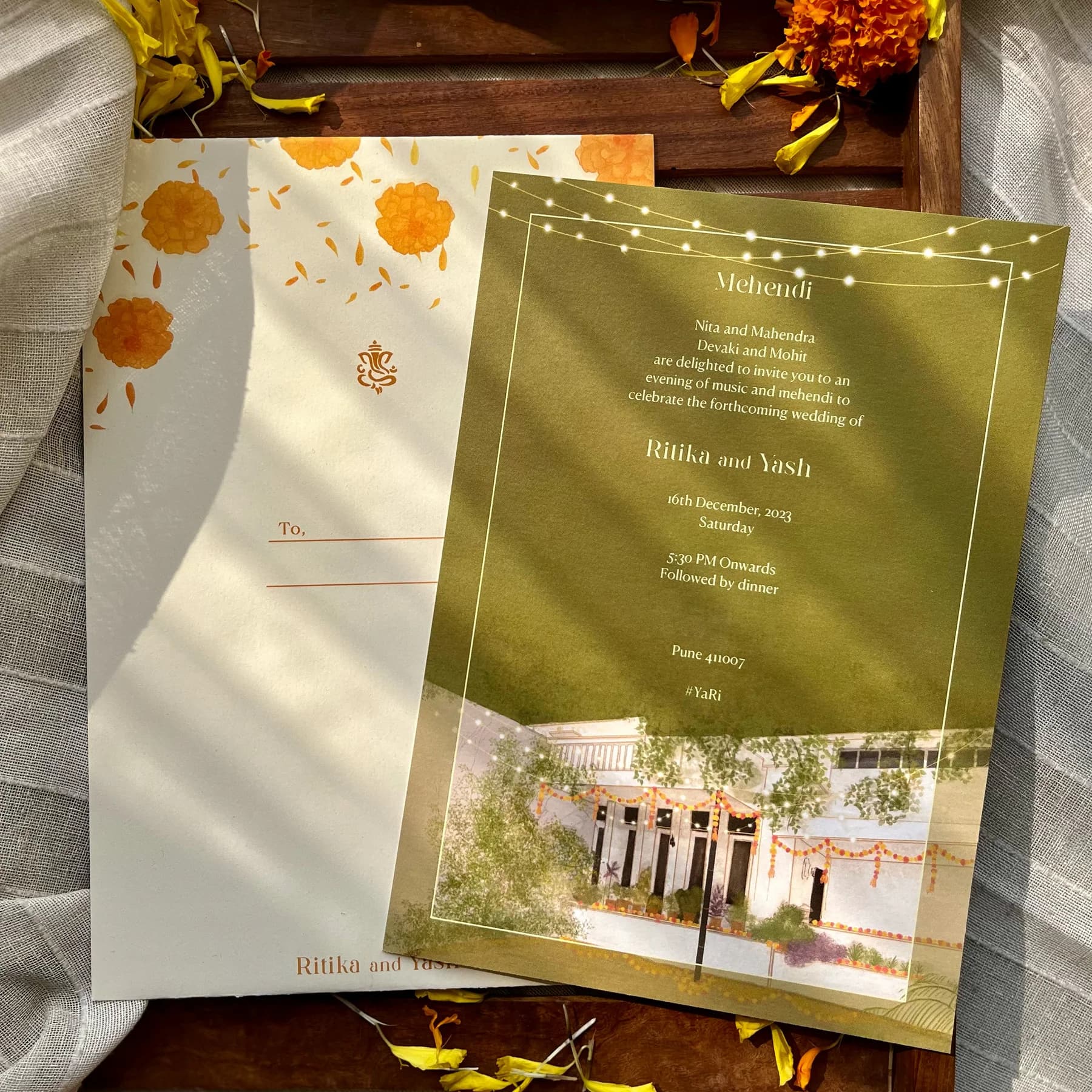 Mehendi card, the bungalow facade